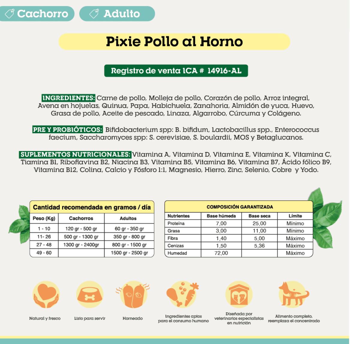 PIXIE POLLO AL HORNO 500gr