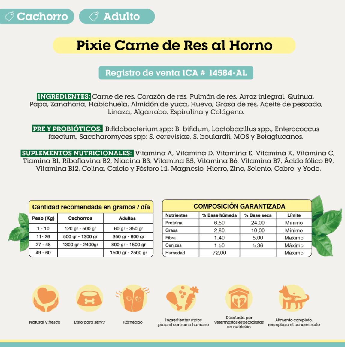 PIXIE CARNE DE RES AL HORNO 500g